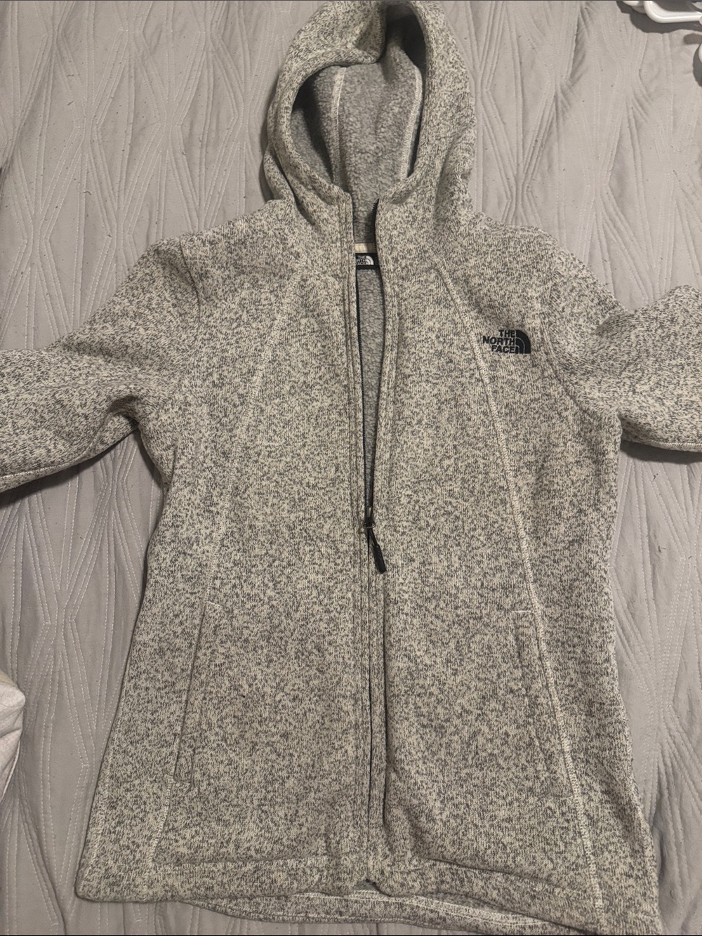 The North Face Light Heather Gray Hooded Fleece Jacket